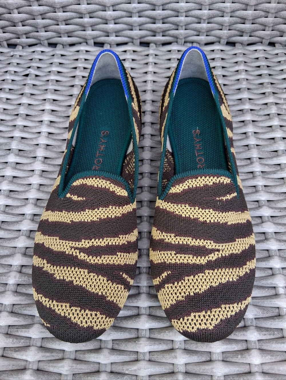 NEW Rothy's Brown & Yellow Striped Slip-On Knit Flats
